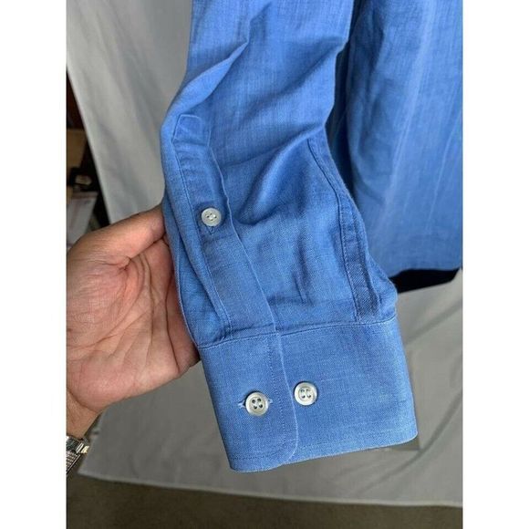 𝅺HUGO Boss 15 32/33 Mens Designer Blue Dress Shirt Work Office Business Smart - Picture 6 of 7